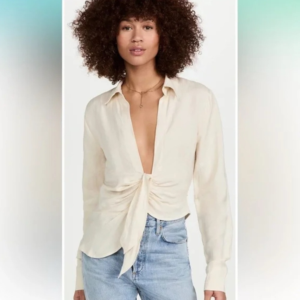 Lioness Women’s Giza Linen  Asymmetrical Plunge Top XS - Picture 3 of 6